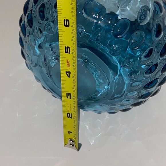 Blue Murano Hand Blown Thumbprint Art Glass Great Horned Glass Owl Vase Figurine - Picture 12 of 12